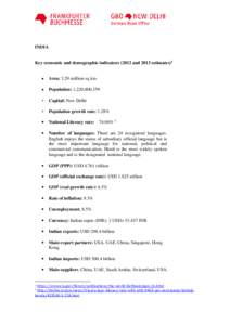 INDIA Key economic and demographic indicators[removed]and 2013 estimates)1 1  •