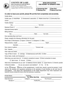 COUNTY OF LAKE HEALTH SERVICES DEPARTMENT Division of Environmental Health 922 Bevins Court, Lakeport, CA[removed]Lakeport Office[removed]FAX[removed]