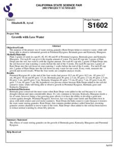 CALIFORNIA STATE SCIENCE FAIR 2003 PROJECT SUMMARY Name(s)  Elizabeth R. Ayral