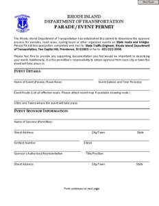 Print Form  RHODE ISLAND DEPARTMENT OF TRANSPORTATION  PARADE / EVENT PERMIT