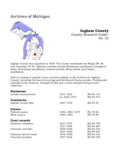 Archives of Michigan Ingham County County Research Guide: No. 33