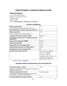 United Kingdom: Industrial relations profile Facts and figures Area: 244,820 square kilometres Population: 62,262,000 (ONS, 2011) Language: English Capital: London