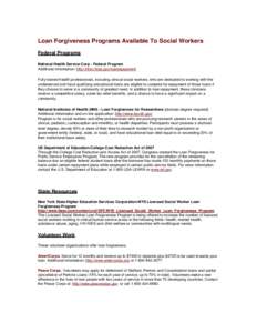 Microsoft Word - Loan Forgiveness Programs Available To Social Workers editdoc