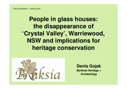 People in glass houses:  the disappearance of  ‘Crystal Valley’, Warriewood, NSW and implications for heritage conservation
