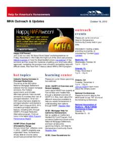 MHA Outreach & Updates  October 18, 2012 outreach events