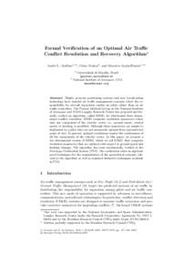 Formal Veriﬁcation of an Optimal Air Traﬃc Conﬂict Resolution and Recovery Algorithm Andr´e L. Galdino1, , C´esar Mu˜ noz2 , and Mauricio Ayala-Rinc´ on1, 1
