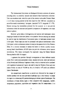 Them Summary  The International Convention on Biologxal Divers~tycommits all p m e s mcluding Ind~ato inventory monitor and conserve their biodivers~tyresources This is an enormous task even for a part of the country suc