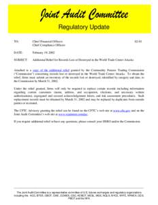 Regulatory Update TO: Chief Financial Officers Chief Compliance Officers