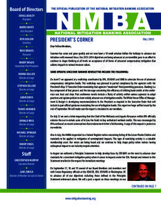 Board of Directors  THE OFFICIAL PUBLICATION OF THE NATIONAL MITIGATION BANKING ASSOCIATION DOUG LASHLEY President