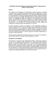 Peel Region Community Response to: Discussion Paper #2: “Approaches for Reform” (February[removed]Preface: The release of the Commission for the Review of Social Assistance in Ontario’s Discussion Paper #2 “Approac