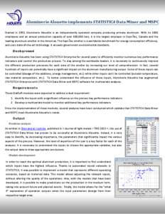 Aluminerie Alouette implements STATISTICA Data Miner and MSPC