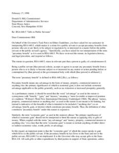 February 17, 1998 Donald S. Hill, Commissioner Department of Administrative Services State House Annex Concord, New Hampshire[removed]Re: RSA 640:5 