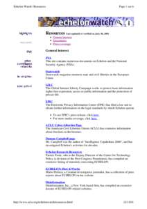 Echelon Watch | Resources  Page 1 sur 6 Resources Last updated or verified on July 30, 2001 l