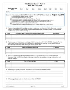 Site Director Survey – Form 2 Math MATTERS 2014 Please Check your State  AR