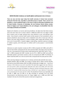 th  Brussels, 10 October 2011 PRNEWS RELEASE: Evidence on health effects of financial crisis in Greece