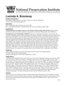 National Preservation Institute  P.O. Box 1702 Alexandria, VA[removed][removed]removed] www.npi.org Lucinda A. Brockway