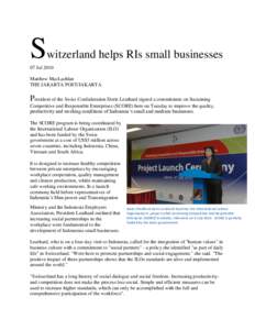 S  witzerland helps RIs small businesses 07 Jul 2010 Matthew MacLachlan