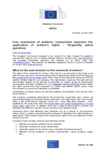 EUROPEAN COMMISSION  MEMO Brussels, 14 April[removed]Free movement of workers: Commission improves the