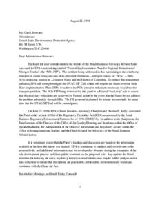 August 21, 1998 SBAR Panel Letter to EPA Administrator Carol M. Browner