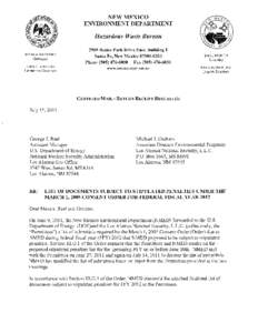 NEW MEXICO ENVIRONMENT DEPARTMENT Hazardous Waste Bureau SUSANA MARTINEZ  Governor