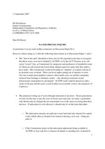 11 September[removed]Mr Paul Baxter Senior Commissioner Independent Competition and Regulatory Authority Level 2, 12 Moore Street