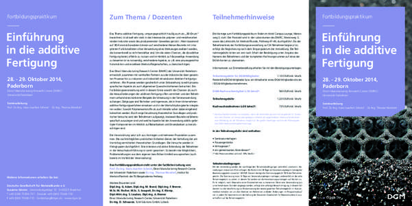 Fortbildungspraktikum  Zum Thema / Dozenten Teilnehmerhinweise