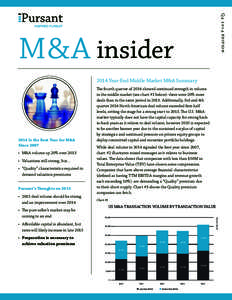 Qedi t ion  M&A insider 2014 Year-End Middle Market M&A SummaryIs the Best Year for M&A