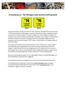 A workshop on: The Nitrogen cycle and the Anthropocene  There are several types of temporal record (ice cores, sediments, tree rings) which show a reduction in 15N/14N ratios during the ‘Anthropocene’, a period in wh