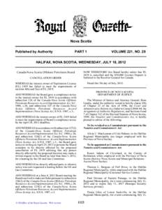 Nova Scotia Published by Authority PART 1  VOLUME 221, NO. 29