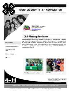 MONROE COUNTY 4-H NEWSLETTER  Autumn Denato MONRE COUNTY EXTENSION County Youth Coordinator [removed]