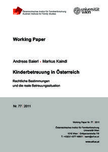 Österreichisches Institut für Familienforschung Austrian Institute for Family Studies Working Paper  Andreas Baierl t Markus Kaindl