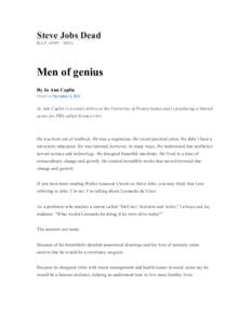 Steve Jobs Dead R.I.P[removed] – 2011) Men of genius By Jo Ann Caplin Posted on November 6, 2011