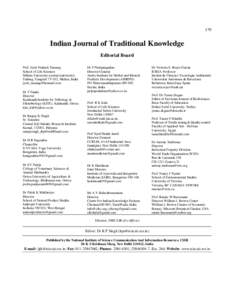 179  Indian Journal of Traditional Knowledge Editorial Board Prof. Jyoti Prakash Tamang School of Life Sciences