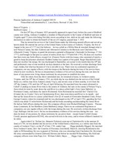 Southern Campaign American Revolution Pension Statements & Rosters Pension Application of Anthony Campbell S9138 VA Transcribed and annotated by C. Leon Harris. Revised 15 July[removed]State of Virginia } Bedford County }