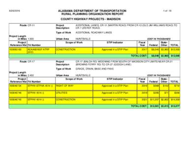 ALABAMA DEPARTMENT OF TRANSPORTATION RURAL PLANNING ORGANIZATION REPORTof 18