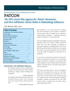 New America Foundation National Security Studies Program Policy Paper PATCON  The FBI’s Secret War Against the ‘Patriot’ Movement,