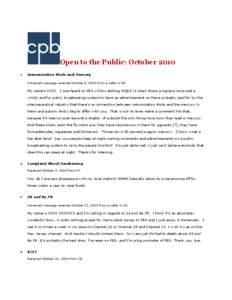 Open to the Public Report of Comments Received by CPB: October 2010