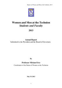 Report on Women and Men at the Technion, 2013  Women and Men at the Technion