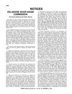 7296  NOTICES DELAWARE RIVER BASIN COMMISSION Commission Meeting and Public Hearing