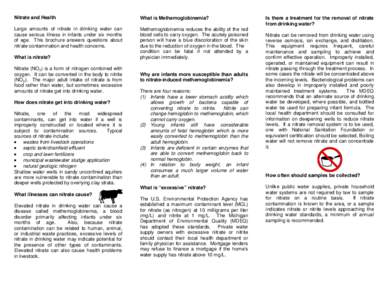 Nitrate and Health  What is Methemoglobinemia? Large amounts of nitrate in drinking water can cause serious illness in infants under six months