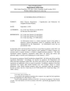 State of South Carolina  Department of Revenue 300A Outlet Point Blvd., P.O. Box 12265, Columbia, South Carolina[removed]Website Address: http://www.sctax.org