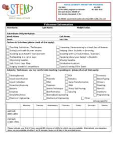 PLEASE COMPLETE AND RETURN THIS FORM. Via MAIL ATTN: GEMS program coordinator 504 Scott Street, MCMR-SP Fort Detrick, Maryland 21702