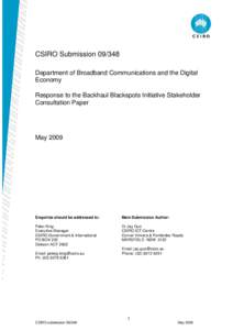 CSIRO Submission[removed]Department of Broadband Communications and the Digital Economy Response to the Backhaul Blackspots Initiative Stakeholder Consultation Paper