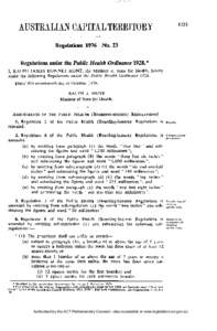 Regulations[removed]No. 23 Regulations under the Public Health Ordinance 1928.* I, RALPH JAMES DUNNET HUNT, the Minister of State for Health, hereby