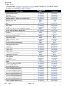 REGION #6 Douglas County Using the booklet, Definitions of Covered Occupations, find the definition that most closely matches the actual work being performed by the worker. BASIC HOURLY RATE