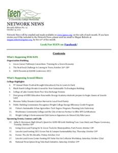 NETWORK NEWS Biweekly Edition No. 19 October 15, 2011 Network News will be emailed and made available on www.igencc.org on the 15th of each month. If you have stories you’d like included in the Network News, please sen