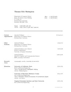 Thomas Eric Shrimpton Department of Computer Science Room 120, Forth Avenue Building P. O. Box 751 Portland State University Portland, ORUSA