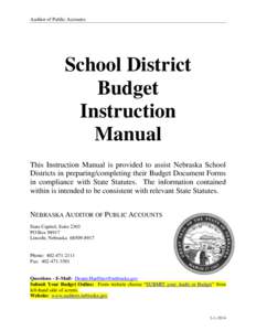 Auditor of Public Accounts  School District Budget Instruction Manual