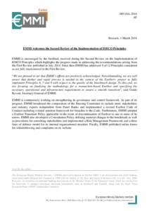 D0118A-2016 AF Brussels, 1 MarchEMMI welcomes the Second Review of the Implementation of IOSCO Principles