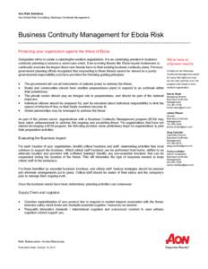 Business Continuity Management for Ebola Risk